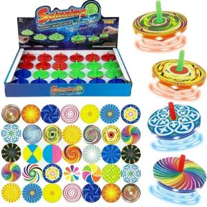 24 PCS 라이트 업 미니 스피닝 탑 LED 핸드 스피너 장난감과 다채로운 DIY 스티커 디자인 - 참신한 대량