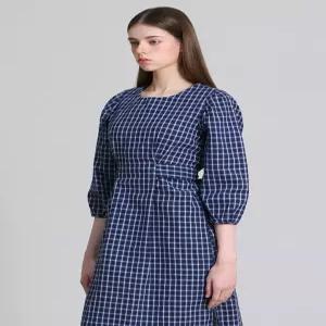 [(OZOC)] 퍼프 소매 체크 원피스 (택가격 79000원)