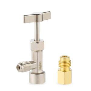 오리온 모터 테크 R134a 셀프 씰링 캔 탭, 냉매 오프너, 1/4인치 및 1/2인치 AC 충전 호스 장착, 자동차 시스템 리필용 탱크 어댑터 장착