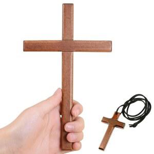 YI Boutique 나무 벽 십자가, 기독교 20.3cm(8인치) 수제 장식 선물, 십자가 목걸이 포함,