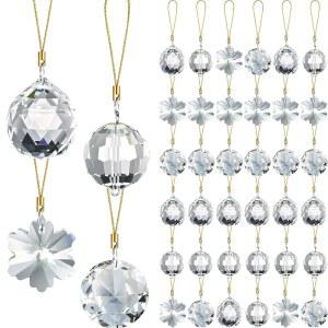 XunYee 크리스탈 유리 크리스마스 볼 장식품 36개, 3cm(1.2인치) 미니 걸이용 프리즘 트리 장식 펜던트 홈 웨딩 생일 파티 휴일 장식용(투명 색상, 혼합 스타일)