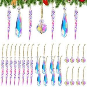 Equsion 36피스 크리스마스 크리스탈 유리 장식품 트리 멀티컬러 볼 다채로운 눈물 방울 프리즘 벽걸이 펜던트 파티 웨딩 홈 데코