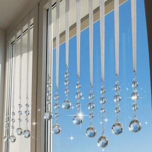 Pinkunn 71.1cm(28인치) 크리스마스 크리스탈 장식품 12개, 투명 아크릴 엑스트라 라지 걸이식 드롭 가랜드 고드름 볼 펜던트 선캐처 창문 문 트리 홈 데코 파티 용품