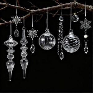 Hungdao 14피스 크리스탈 크리스마스 트리 장식 걸이식 투명 아크릴 눈송이 고드름 드롭 장식품 유리 볼 트리용 겨울 새해 파티 용품