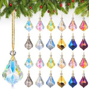 24피스 유리 크리스마스 트리 장식품 멀티컬러 크리스탈 3.8cm(1.5인치) 펜던트 볼 장식 미니 프리즘 벽걸이 클리어런스 홈 데코