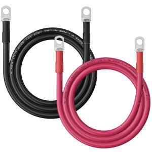 [미국배송] 4AWG 배터리 케이블(3/8인치 단자 포함) 4 게이지 순수 구리 인버터 및 용접 와이어(3/8인치 러그 포함) 양단 UL 자동차 태양광 해상 RV(레드 + 블랙 각 1피트)용 파워 와이어 세트