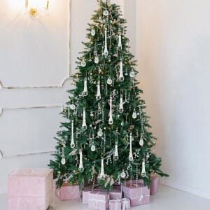 FillTouch 24피스 크리스마스 유리 고드름 드롭 장식품 빈티지 크리스탈 티어드롭 걸이 빗방울 투명 샹들리에 펜던트 장식 트리 겨울 파티 용품(크러시드 아이스)