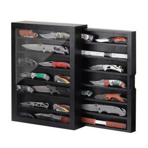 AUTOARK 7단 소나무 나이프 디스플레이 케이스 및 케이스, 벽 마운트 또는 테이블 탑, 군용 접이식 섀도우 박스, 탈착식 선반 측면 서랍이 있는 대용량, AHK-070