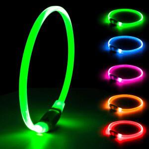 Kpuplol LED 도그 칼라, 라이트 업 칼라 USB 충전식 야간 보행-패션 TPU 빛나는 안전 펫 조명 소형견 고양이용 (그린)