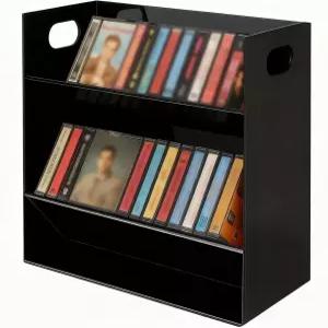 캐스플라이 클리어 아크릴 카세트 테이프 홀더 모던 2티어 레트로 오디오 데크 수납 디스플레이 랙 케이스