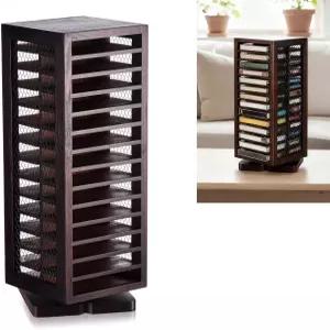 리펑 카세트 테이프 홀더 28용량 회전식 보관함 브라운 360도 CD 타워 보관 랙 양면 잉크 패드 선반 러스틱