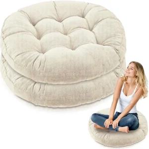 교실 성인 명상 피크닉 파티 좌석 학습 어린이집(라운드 베이지)을 위한 Jerify 바닥 베개 쿠션 2개 22 x