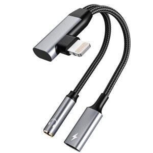 [미국배송] 애플호환 LIGHTNING에서 3.5MM 헤드폰 및 충전기 어댑터 2IN1 동글 케이블 코드 90도 아이폰호환 잭 어댑터 오디오 스플리터(아이폰호환 14 / 13 12 11 PRO MAX XS XR용)까지