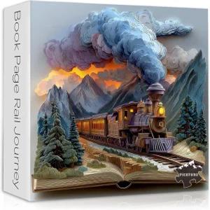 어른을 위한 기차 책 퍼즐 1000개 판타지 자연 경관 미학 예술 직소 경치 마법 여행 페이지 산 나무 일몰