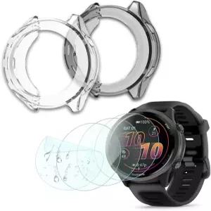 가민 포러너 570 47mm 스크린 프로텍터 케이스 TPU 소프트 프레임 커버 및 보호 필름에 호환 (강화 유리