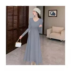 여성 니트 스커트 원피스 검정 이너 하객 긴팔 슬림 프렌치 허리조임 라운드 BE1