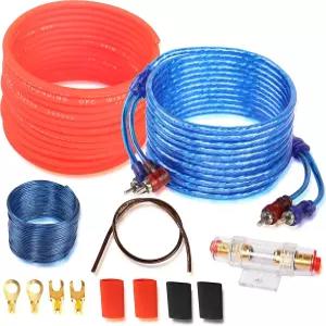 XMSJSIY 자동차 오디오 배선 키트 앰프 케이블 1500W 카 스테레오 서브우퍼 설치용 퓨즈 포함