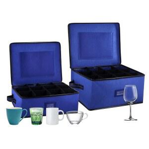 Swnhdeti 머그 및 유리 제품용 칸막이가 있는 보관 상자 2팩, 커피 컵 키트 포장 이동용 스템웨어 용기 12개의 크리스탈 제품, 와인 잔, 드링크웨어 (블루)