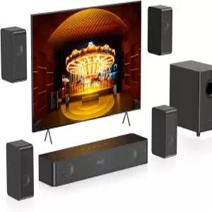 하이윌-오디오 우드 5.1.2 사운드 바 4개의 서라운드 스피커 유선 가상 시스템 스마트 TV 스피커용