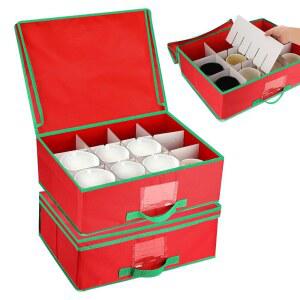 Chunful 2세트 크리스마스 머그 및 컵 보관 상자, 조절 가능한 칸막이 포함, 홀리데이 중국 보관함, 유리 커피 용기, 뚜껑 손잡이 라벨 창 24개