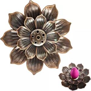 마시베록 콘 앤 스틱 향 홀더 - 폭포 역류가 있는 황동 재 캐처 가정용 명상 요가 장식