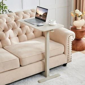 JYouHome 숨겨진 바퀴가 있는 오버베드 테이블, 높이 조절 가능한 용 침대 테이블 병원 옆 너비 71.1cm(28인치) x 깊이 40.6cm(16인치) 롤링 노트북 스탠딩 데스크, 가정 및 사무실용 그레이 화이트