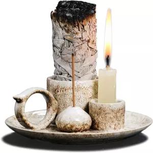 4 in 1 세라믹 향로 홀더 현자 태우기용 손잡이 팔로 산토 스틱 조스 새 집의 양초 사무실 요가 명상실