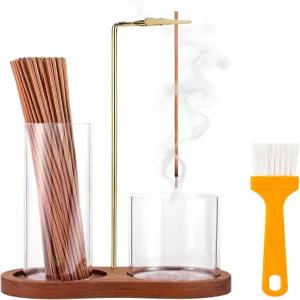 유리 재 캐처가 있는 스틱용 2 in 1 향 홀더 거꾸로 날아다니는 방지 인센스 스틱 버너 요가 스파 명상 홈