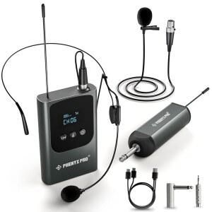 Phenyx Pro 싱글 디지털 무선 마이크 시스템, 미니 수신기, 바디팩 송신기 포함, 900MHz UHF 밴드의 15개 채널, 노래방, 가수, 교회, 결혼식용 헤드셋 /라펠 (PDP-1-1B)