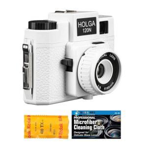 Holga 120N 중형 필름 카메라 흰색 코닥 TX 120 번들 마이크로파이버 포함
