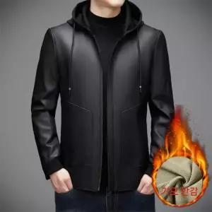 남성 고급 후드 가죽 재킷 기모 도톰한 양 캐주얼 보온 코트 E43Z1S 득템2