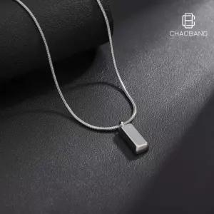 티타늄 스틸 사각 벽돌 목걸이 남성 체인 실버 레트로 스타일 심플 쇄골 패션 액세서리
