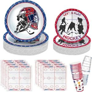 104 PCS 하키 파티 테이블 용품 키트 서비스 26 디너 접시 디저트 냅킨 스하키 생일 스포츠 이벤트 장식용