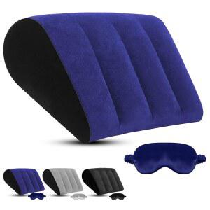 수면을 위한 클로버 풍선 웨지 베개 - 다리 높이 올리기, 침대 등받이 지지대 사용, 수면 무호흡증용 베개, 휴대용 여행용 삼각형 선물 무료 실크 마스크(블루)