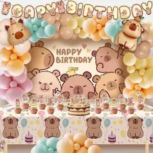 카피바라 생일 파티 장식 - 99개 풍선 갈랜드 키트 배경 카피 배너 식탁보 호일 케이크 및 컵케이크 토퍼