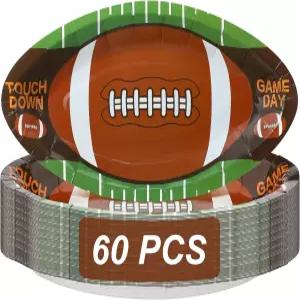 청구 60개 대형 축구 서빙 트레이 11.2 x 6.5 인치 접시 파티 용품 럭비 테마 일회용 종이 음식 스낵