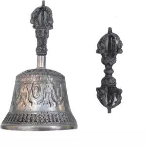 티베트 불교 명상 종과 도제 세트 네팔 법물 깨달음 종 수제 제단 의식 요가 바즈라 종(15 x 9cm)