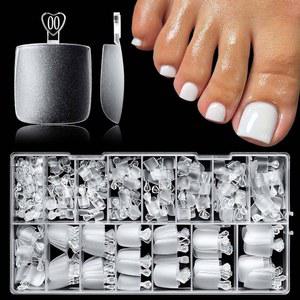 LoveOurHome 600피스 인조 발톱 팁, 부드러운 젤 토 네일 투명 프레스 온 발톱, 발가락용 쇼트 스퀘어 네일, 15가지 사이즈 피트 발가락 /아크릴 연장용