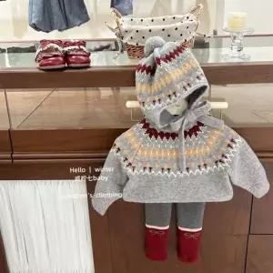 아동 니트 상하 후드 베이비 겨울 유아 니트 투피스 상하의 코디 바지 모자