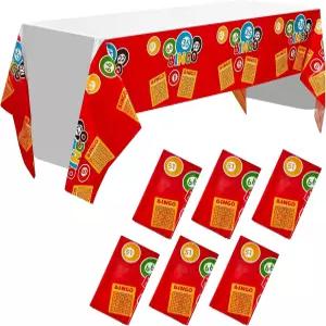 VitalCozy 6개 54 x108 빙고 장식 파티 테이블 커버 대형 일회용 식탁보 카지노 테마 용품 카드 생일 축하