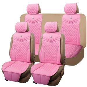 Flying Banner 카시트 커버 시트 쿠션 럭스 핏 인조 가죽 쉬운 설치 차량 미끄럼 방지 프리미엄 (솔리드 핑크, 풀 세트)
