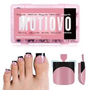 MUTIOVO 토 네일 팁 프레스 온 블랙 프렌치 팁, 베리 핑크, 롱 /미디엄 와이드 인조 발톱, 풀 커버 샤프 스퀘어 사전 디자인 소프트 젤 발톱 아크릴 연장 DIY 15가지 사이즈 240개