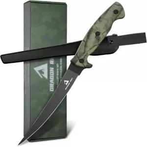 드래곤 라이엇 7인치 필레 나이프 육류 가금류 절단용 블랙 스테인리스 보닝 보호 칼집이 있는 낚시 미끼