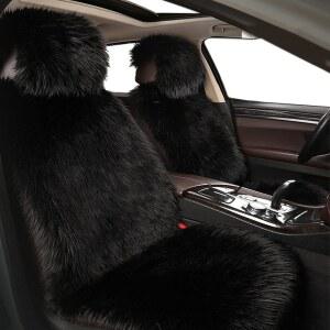 Big Ant 양가죽 시트 커버, 매끄러운 디자인의 풀 사이즈 카시트 패드 부드러운 롱 울 따뜻한 쿠션 커버 겨울 프로텍터 - 자동차 운전석 사무실 의자에 범용 핏(블랙, 원피스