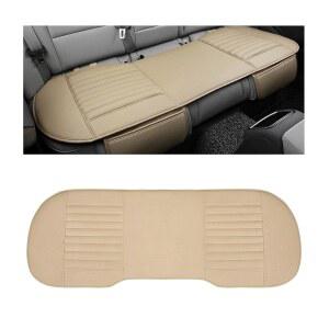 BWBWND 가죽 카시트 커버, 통기성 있는 뒷좌석 바닥 쿠션 패드 충전 대나무 , 편안한 미끄럼 방지 차량 롱 벤치 보관 포켓 포함, 자동차 액세서리 (베이지)