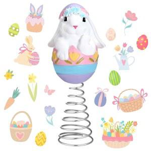 조미부 부활절 토끼 미니어처 트리 토퍼 장식 4인치 미니 봄맞이 파티 용품 홈 데코레이션