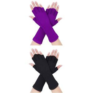 팡다 2pcs 여성용 겨울용 손가락 없는 장갑 긴 손목 커프 니트