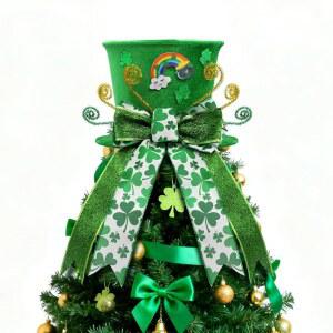 누바기키 세인트 패트릭 데이 트리 탑퍼 모자, 샴록 리본 활이 달린 그린 벨벳 탑햇 탑퍼, 홈 실내용 장식품, 선물