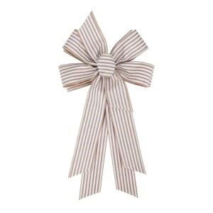 미시 라지 사이즈 24 x 10 인치 내추럴 버랩 화이트 러스틱 리본 보우 농가용 스트라이프 화환 크리스마스 도어 홈 장식 트리 토퍼 파티 (화이트 스트라이프) (PBCDBo23040022)