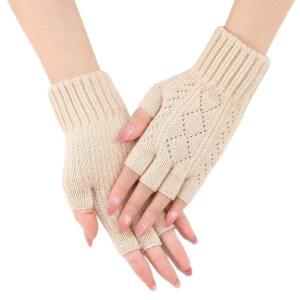 여성용 손가락 없는 장갑 겨울철 보온 따뜻한 부드러운 니트 작업 타이핑 운전용